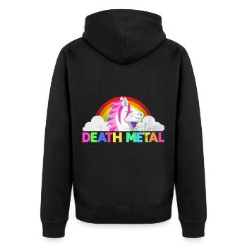 Regenbogen Death Metal Einhorn - Unisex Premium Bio Zip Hoodie - Schwarz - Hinten - Nico (187cm)