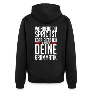 Pendant que vous parlez, je corrige votre grammaire - Veste à capuche bio Premium Unisexe - noir - Dos - Nico (187cm)