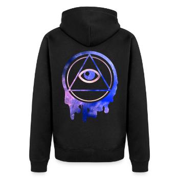 All Seeing Eye Illuminati Sterne - Unisex Premium Bio Zip Hoodie - Schwarz - Hinten - Nico (187cm)
