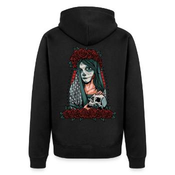 Dia de los Muertos Girl Skull Roses Skull - Unisex Premium Organic Zip Hoodie - black - Back - Nico (187cm)