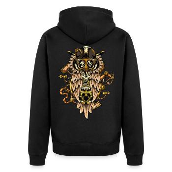 Steampunk Uhu Eule Zeitreise Zeitmaschine Retro - Unisex Premium Bio Zip Hoodie - Schwarz - Hinten - Nico (187cm)