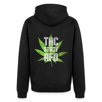 Thc Statt Afd Lustiges Cannabis - Unisex Premium Bio Zip Hoodie - Schwarz - Hinten - Nico (187cm)