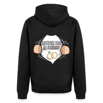 JGA Junggesellenabschied Polterabend Superheld - Unisex Premium Bio Zip Hoodie - Schwarz - Hinten - Nico (187cm)