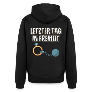 JGA Junggesellenabschied Polterabend Freiheit - Unisex Premium Bio Zip Hoodie - Schwarz - Hinten - Nico (187cm)