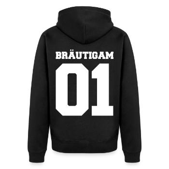 Junggesellenabschied Polterabend JGA Bräutigam 01 - Unisex Premium Bio Zip Hoodie - Schwarz - Hinten - Nico (187cm)