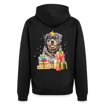 Rottweiler Hund Weihnachten Ugly Xmas - Unisex Premium Bio Zip Hoodie - Schwarz - Hinten - Nico (187cm)