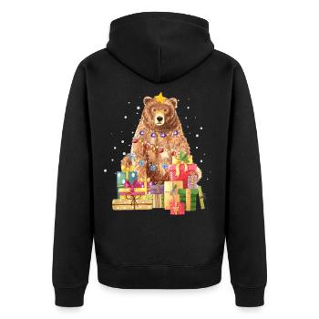 Bär Braunbär Grizzly Weihnachten Ugly Xmas - Unisex Premium Bio Zip Hoodie - Schwarz - Hinten - Nico (187cm)