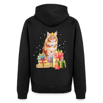 Maine Coon Waldkatze Katze Weihnachten Ugly Xmas - Unisex Premium Bio Zip Hoodie - Schwarz - Hinten - Nico (187cm)
