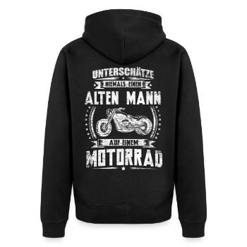 Motorrad Bike Alter Mann Biker Opa Geschenk lustig - Unisex Premium Bio Zip Hoodie - Schwarz - Hinten - Nico (187cm)
