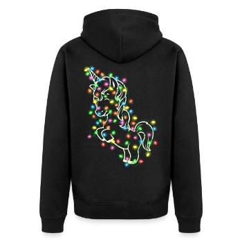 Einhorn Weihnachten Ugly Christmas Weihnachtskugel - Unisex Premium Bio Zip Hoodie - Schwarz - Hinten - Nico (187cm)