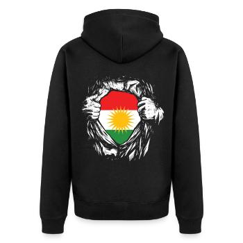 Kurde Kurden Kurdistan Flagge Fahne Held Superheld - Unisex Premium Bio Zip Hoodie - Schwarz - Hinten - Nico (187cm)