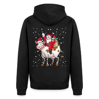 Santa reitet Kuh Landwirt Bauer Ugly Christmas - Unisex Premium Bio Zip Hoodie - Schwarz - Hinten - Nico (187cm)