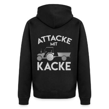 Attacke Mit Kacke Gülle Zugmaschine Spruch - Unisex Premium Bio Zip Hoodie - Schwarz - Hinten - Nico (187cm)