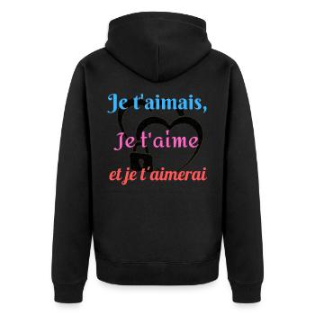 Je t aimais je t aime et je t aimerai - Veste à capuche bio Premium Unisexe - noir - Dos - Nico (187cm)