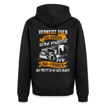 LKW Fernfahrer Trucker - Unisex Premium Bio Zip Hoodie - Schwarz - Hinten - Nico (187cm)