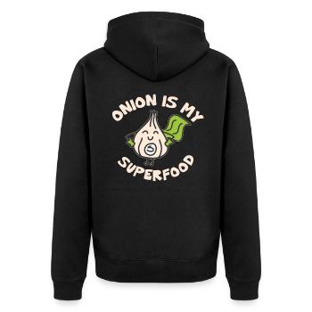 Onion - Zwiebel - Superfood - Unisex Premium Bio Zip Hoodie - Schwarz - Hinten - Nico (187cm)
