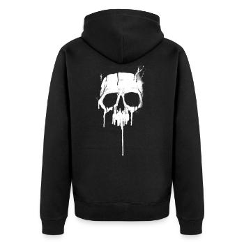 Klassische Metall Graffiti Totenkopf Tropffarbe - Unisex Premium Bio Zip Hoodie - Schwarz - Hinten - Nico (187cm)
