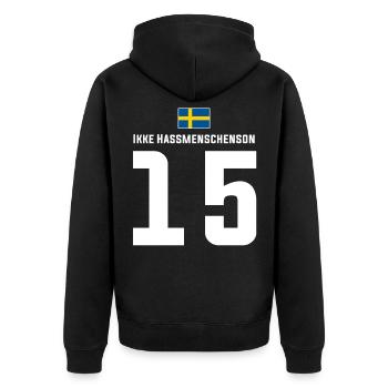 Schwedische Namen Fußball Sauf Mallorca Trikot - Unisex Premium Bio Zip Hoodie - Schwarz - Hinten - Nico (187cm)