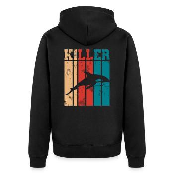 Killer Wal Hai Meerestier Tier Meer Retro Vintage - Unisex Premium Bio Zip Hoodie - Schwarz - Hinten - Nico (187cm)