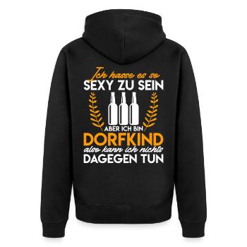 Dorfkind Lustiger Landwirtschaft Spruch - Unisex Premium Bio Zip Hoodie - Schwarz - Hinten - Nico (187cm)