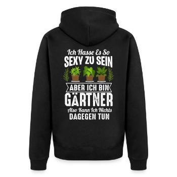 Sexy Gärtner Gartenarbeit Spruch Garten - Unisex Premium Bio Zip Hoodie - Schwarz - Hinten - Nico (187cm)