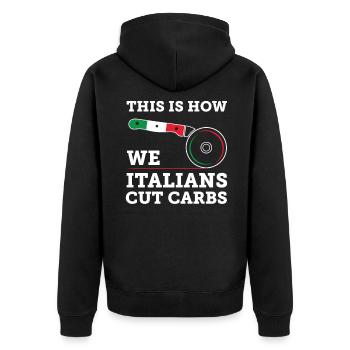 Lustiges italienisch-amerikanisches Design - Wie Italiener schneiden - Unisex Premium Bio Zip Hoodie - Schwarz - Hinten - Nico (187cm)