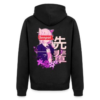 Anime Manga Senpai Schulmädchen Zensur - Unisex Premium Bio Zip Hoodie - Schwarz - Hinten - Nico (187cm)