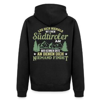 Südtiroler Südtirolerin Südtirol Geschenk - Unisex Premium Bio Zip Hoodie - Schwarz - Hinten - Nico (187cm)