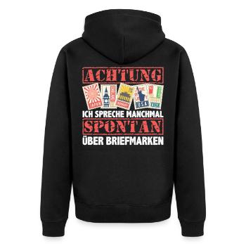 Briefmarke Briefmarken Sammler Geschenk - Unisex Premium Bio Zip Hoodie - Schwarz - Hinten - Nico (187cm)