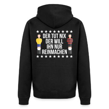 Tischkicker Tischfußball Tischfußballer Geschenk - Unisex Premium Bio Zip Hoodie - Schwarz - Hinten - Nico (187cm)