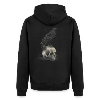 crow skull - Unisex Premium Bio Zip Hoodie - Schwarz - Hinten - Nico (187cm)
