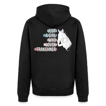 Trakehner Pferd Pferde Reiter Geschenk - Unisex Premium Bio Zip Hoodie - Schwarz - Hinten - Nico (187cm)