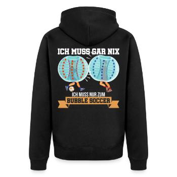 Bubble Soccer Fußball Bumper Hobby Geschenk - Unisex Premium Bio Zip Hoodie - Schwarz - Hinten - Nico (187cm)