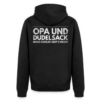 Opa und Dudelsack cooler gehts nicht Geschenk - Unisex Premium Bio Zip Hoodie - Schwarz - Hinten - Nico (187cm)