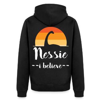 Loch Ness Monster - Nessie - Vintage - Unisex Premium Bio Zip Hoodie - Schwarz - Hinten - Nico (187cm)