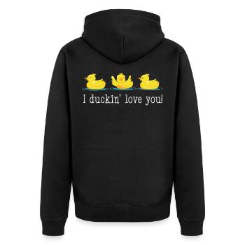 Canards d'élevage de canards en caoutchouc - Veste à capuche bio Premium Unisexe - noir - Dos - Nico (187cm)