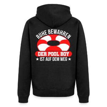 Bademeister - Unisex Premium Bio Zip Hoodie - Schwarz - Hinten - Nico (187cm)