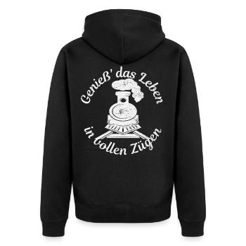 Genieß das leben Eisenbahn Eisenbahner Geschenk - Unisex Premium Bio Zip Hoodie - Schwarz - Hinten - Nico (187cm)