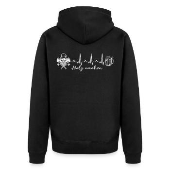 Holz Totenkopf Bier Herzschlag Geschenk Kettensäge - Unisex Premium Bio Zip Hoodie - Schwarz - Hinten - Nico (187cm)