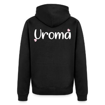 Uroma Oma - Unisex Premium Bio Zip Hoodie - Schwarz - Hinten - Nico (187cm)