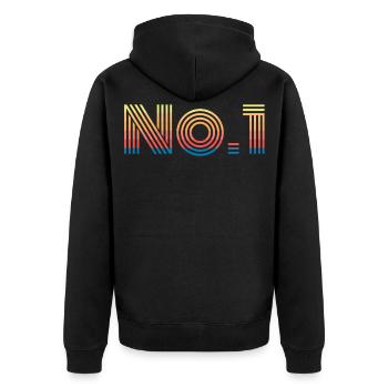 Nummer 1 No 1 - Unisex Premium Bio Zip Hoodie - Schwarz - Hinten - Nico (187cm)