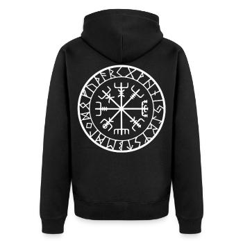 Vegvisir Futhark Runen, Viking Symbol - Unisex Premium Bio Zip Hoodie - Schwarz - Hinten - Nico (187cm)