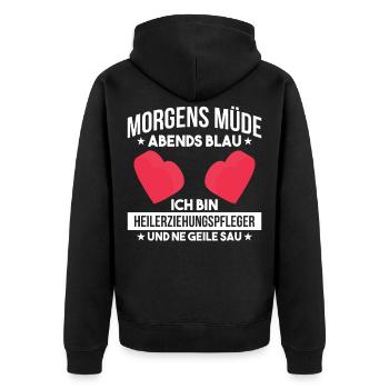 Erziehungspfleger Pflegekräfte Pflege Hep Geschenk - Unisex Premium Bio Zip Hoodie - Schwarz - Hinten - Nico (187cm)