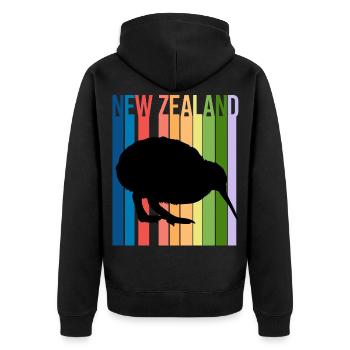 Kiwi New, Zealand, Retro Geschenk - Unisex Premium Bio Zip Hoodie - Schwarz - Hinten - Nico (187cm)
