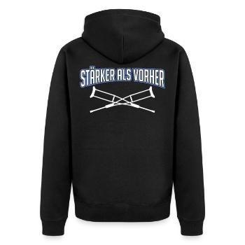 Sportverletzung Kreuzbandriss Knie Krücken - Unisex Premium Bio Zip Hoodie - Schwarz - Hinten - Nico (187cm)