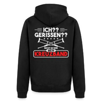 Kreuzbandriss Knie Sportverletzung Krücken - Unisex Premium Bio Zip Hoodie - Schwarz - Hinten - Nico (187cm)