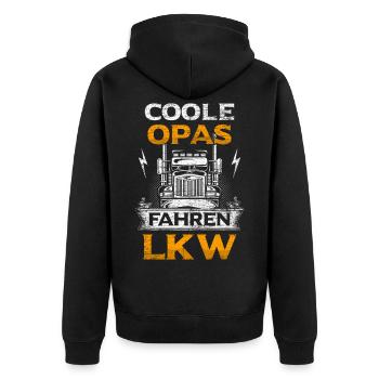 LKW Opa Geschenkidee - Unisex Premium Bio Zip Hoodie - Schwarz - Hinten - Nico (187cm)