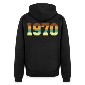 1970 - Unisex Premium Bio Zip Hoodie - Schwarz - Hinten - Nico (187cm)