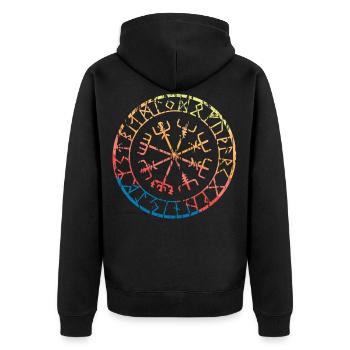 Kompass Rune Wikinger Vegvisir - Unisex Premium Bio Zip Hoodie - Schwarz - Hinten - Nico (187cm)