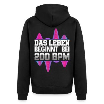 200 BPM Techno Uptempo Rave Geschenk - Unisex Premium Bio Zip Hoodie - Schwarz - Hinten - Nico (187cm)